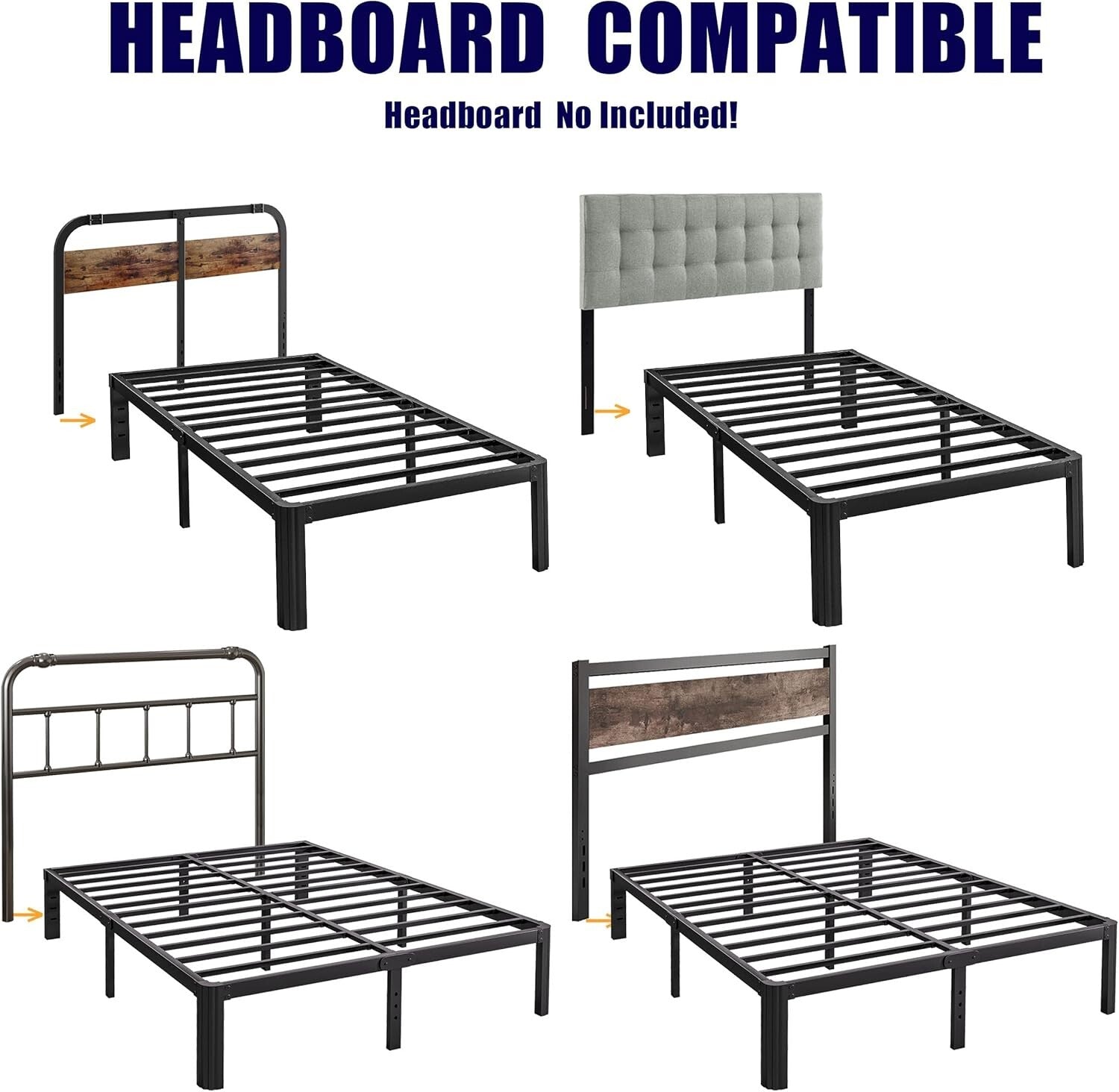 Full Size Metal Bed Frame - 18" High, Easy Assembly, No Box Spring Required