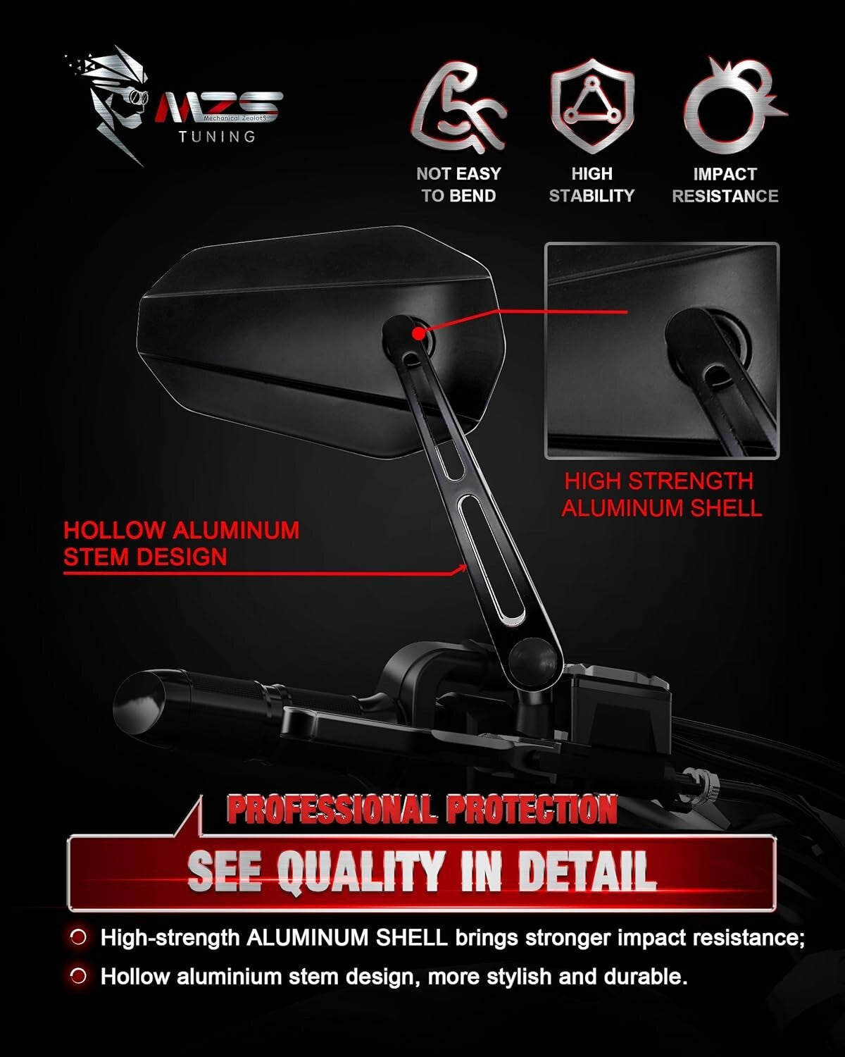 Universal Motorcycle Mirrors - Adjustable Heavy-Duty Aluminum Side Mirrors