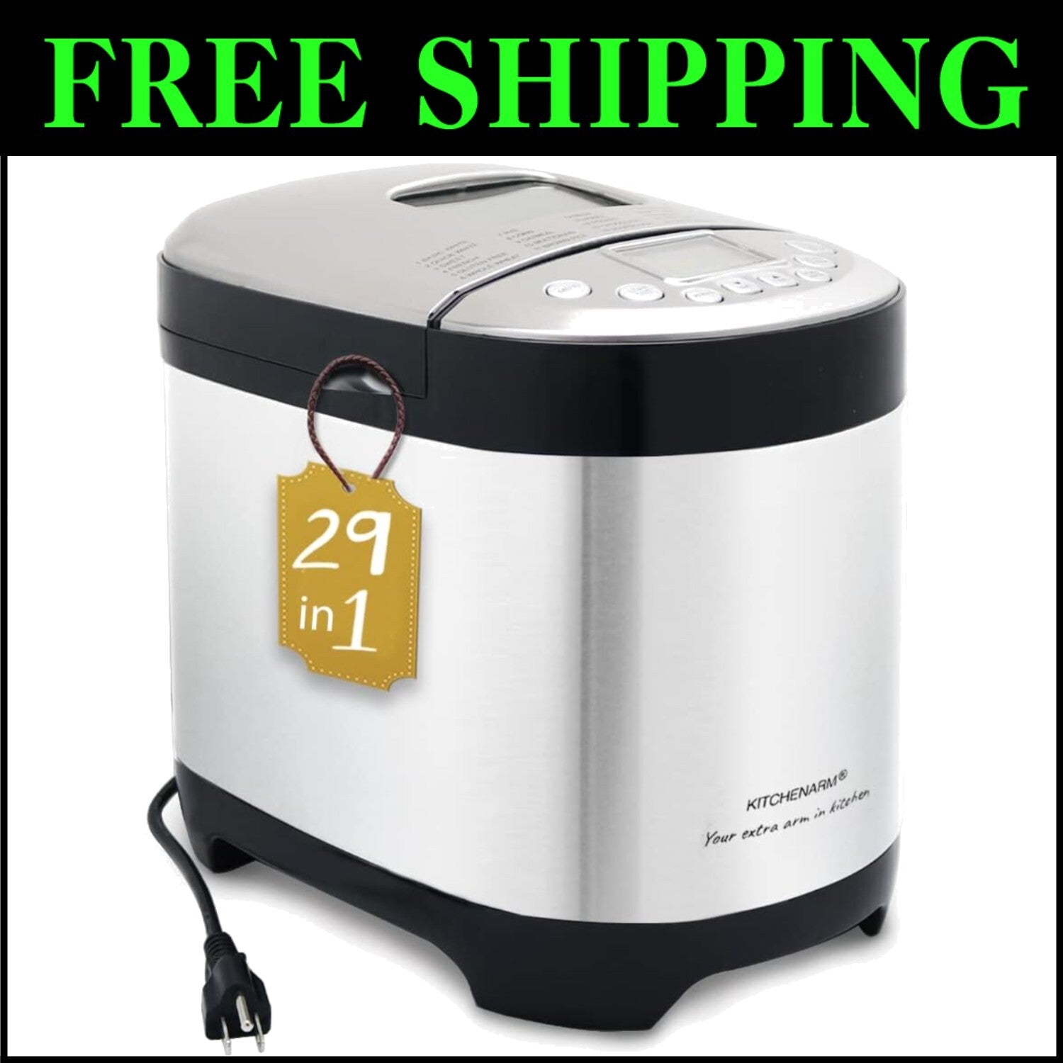Stainless Steel Bread Maker with 29 Programs & Customizable Cycle for All Levels