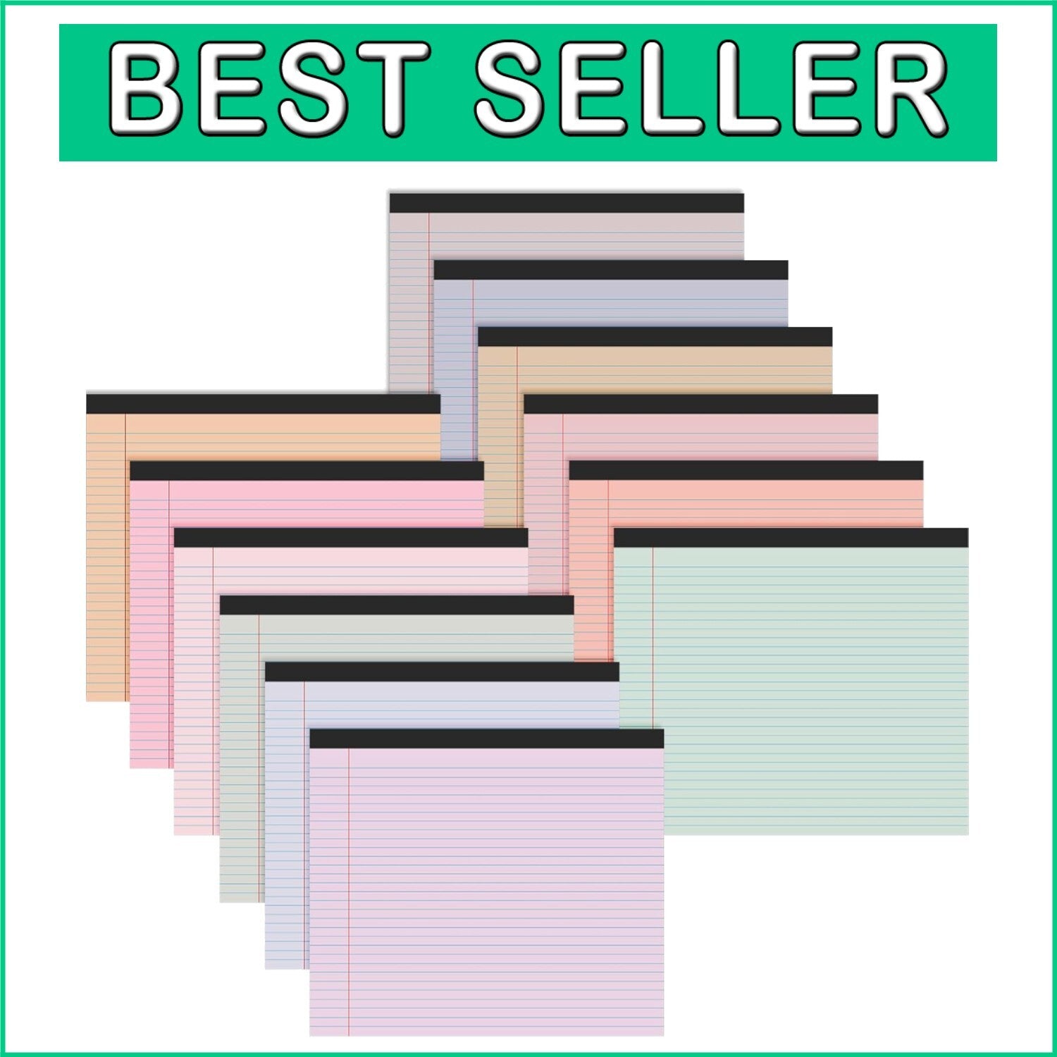 Cleverly Designed 12 Pack of Pastel 11" x 9.5" Lined Writing Pads for All Needs