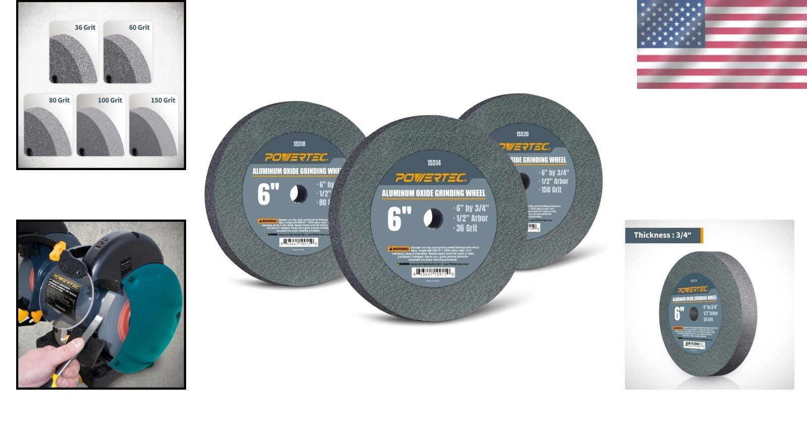 3-Pack Aluminum Oxide Bench Grinder Wheels, 6 Inch, for Sharpening & Shaping