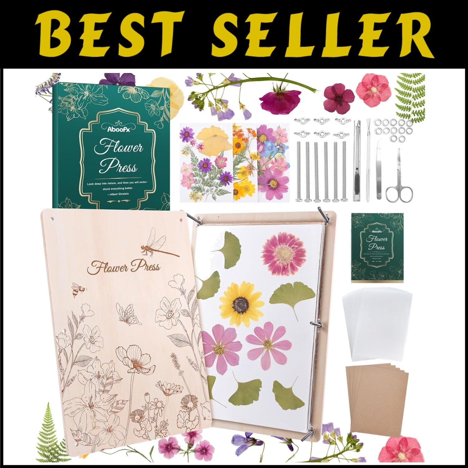 Adjustable Pressure 17"x12" Flower Press for Preserving Blooms - Rustic Design