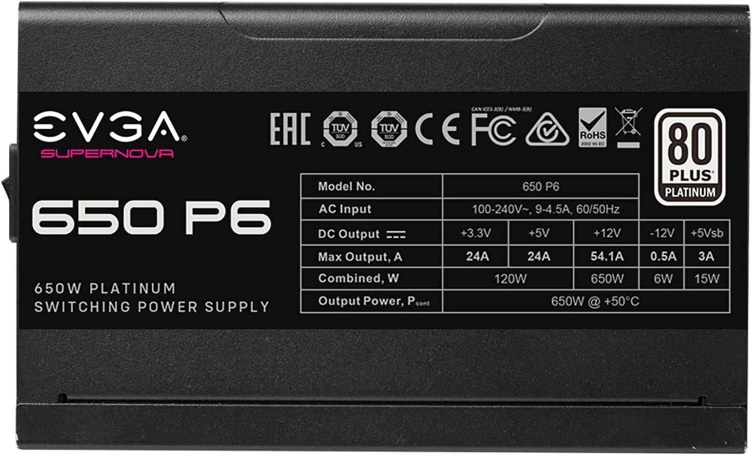Efficient Supernova 650 P6 80 PLUS Platinum Power Supply - 10-Year Warranty