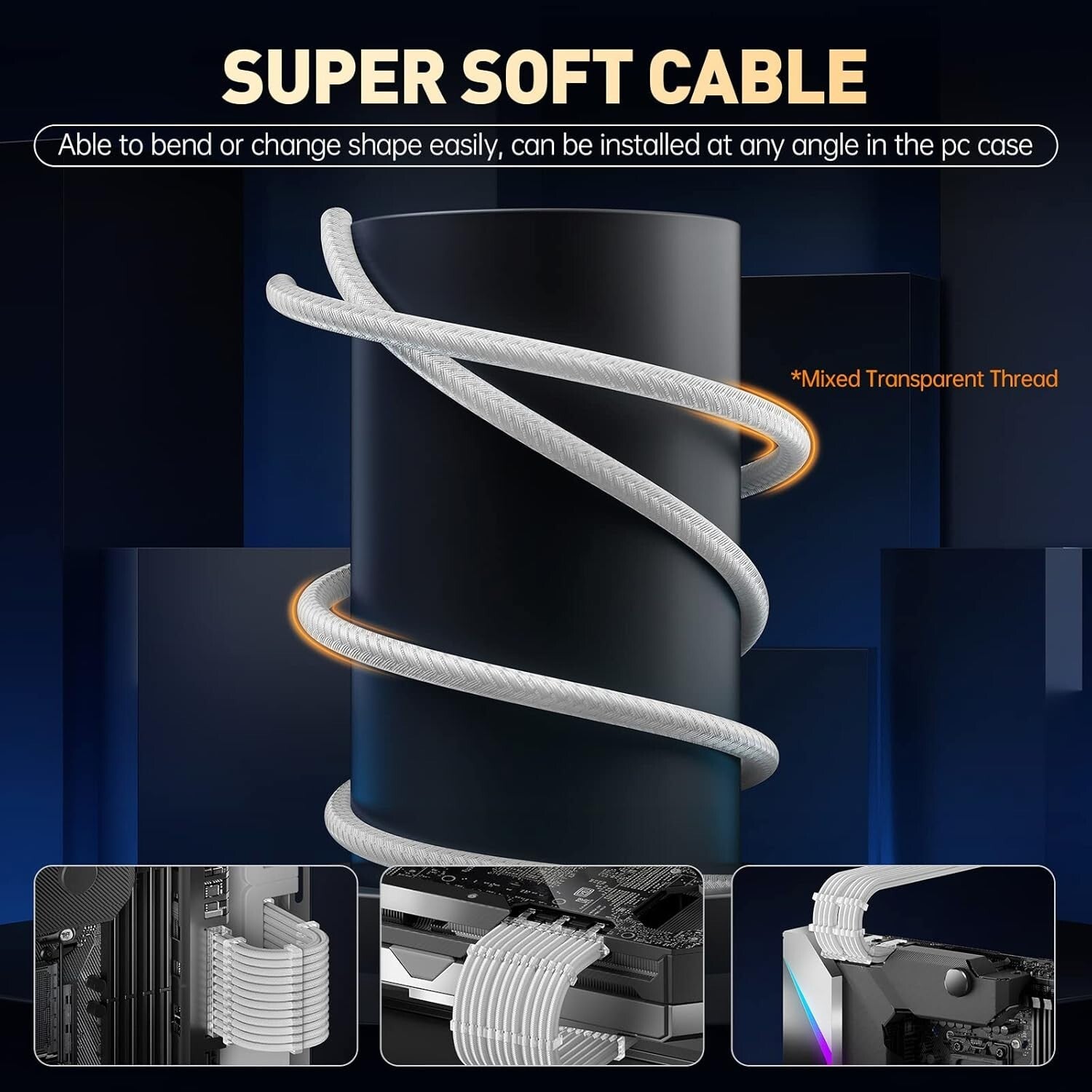 High-Current 30CM PSU Extension Cable Set with Elegant White Design and Combs