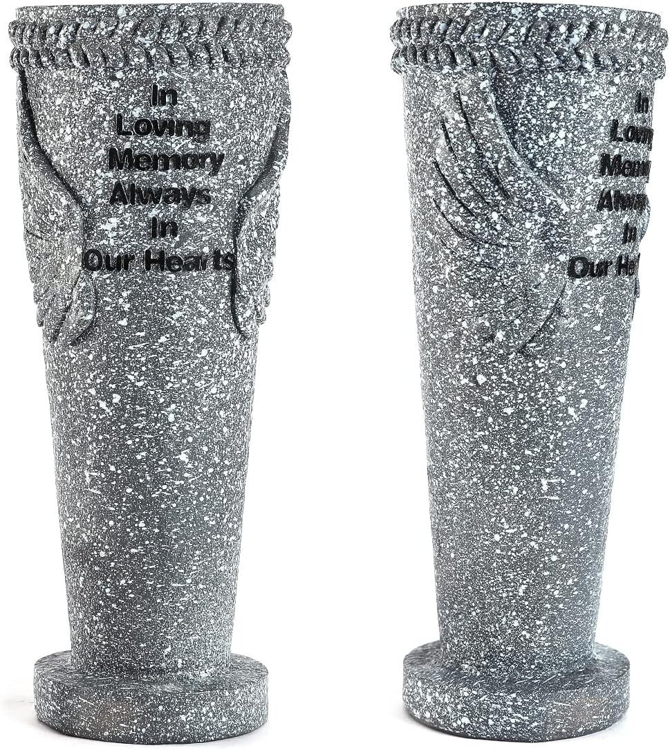 Memorable Cemetery Vases Set with Angel Wings - Weatherproof & Elegant Design