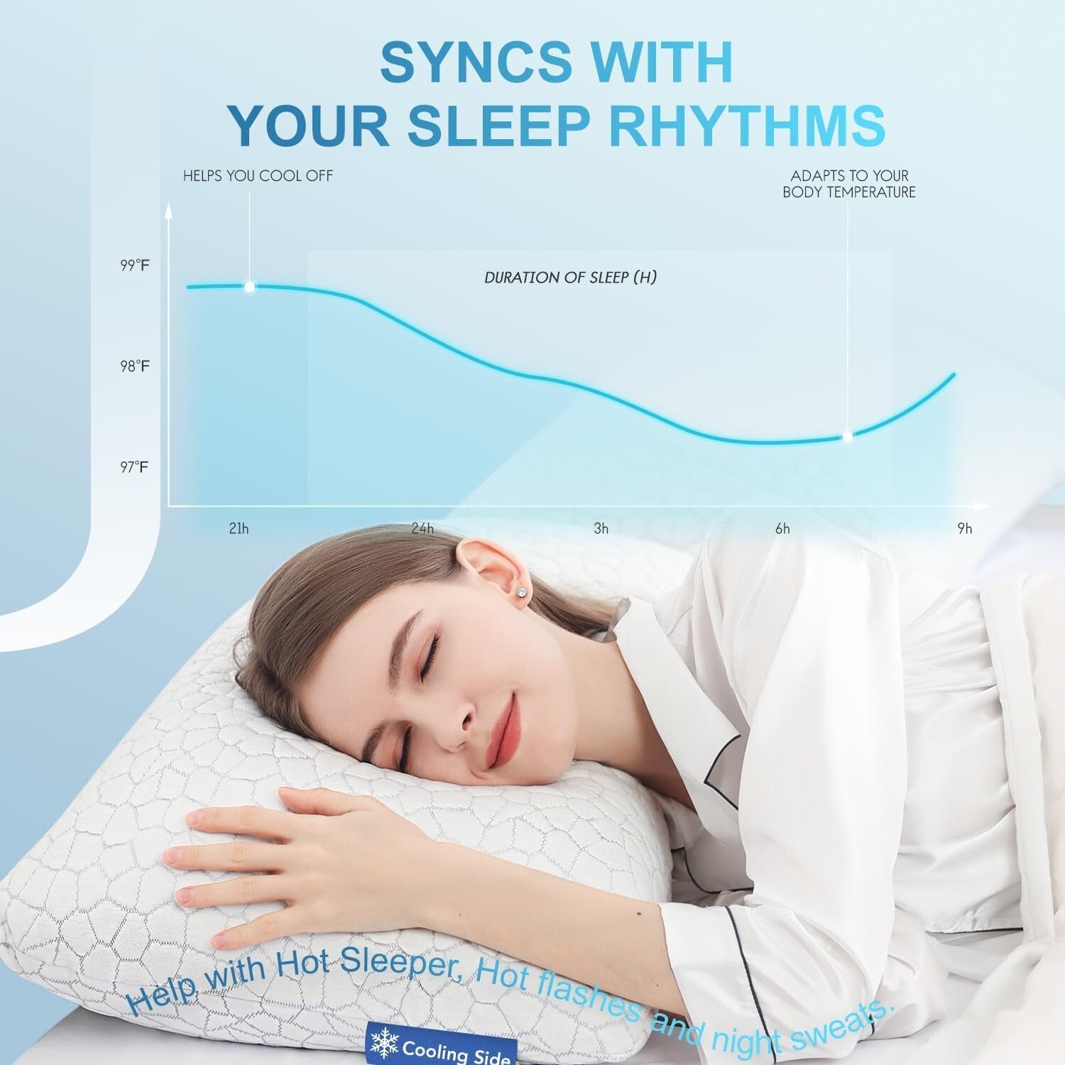 Luxury Cooling Pillows Set of 2 - Soft Gel Memory Foam for Side & Back Sleepers