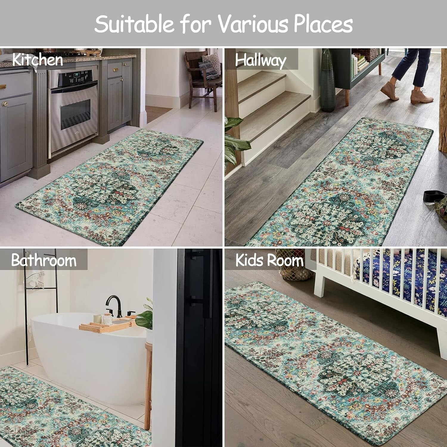 2x6 Floral Medallion Indoor Runner - Soft Faux Wool, Non-Slip & Machine Wash