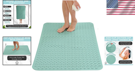 Extra Large Non-Slip Shower Mat 47 x 32 - Aqua Green Bath Safety Solution