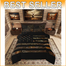 Load image into Gallery viewer, Rustic Camouflage Quilt Set - American Flag Design for Teen and Kids Bedroom