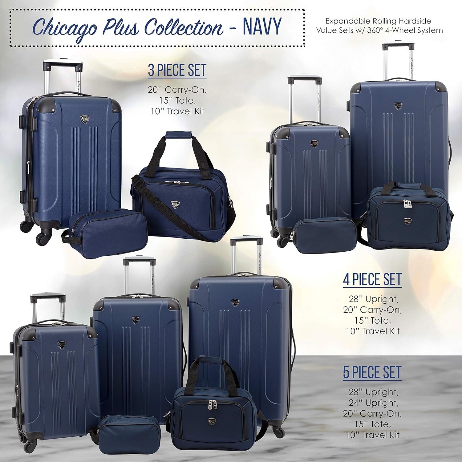 Expandable Chicago Hardside Spinner Luggage Set - 95 Liters Total Capacity