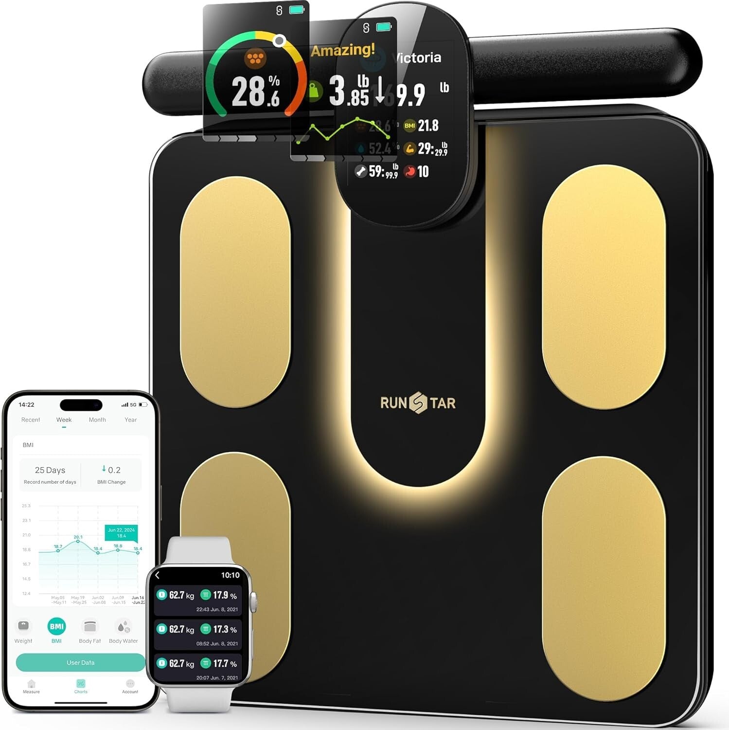 Digital Smart Scale for Body Composition - 8 Electrodes & APP Sync - Black