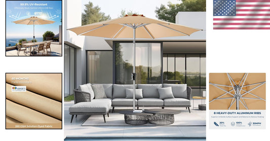 Elegant 9FT Outdoor Umbrella with UV Protection and Easy Crank Mechanism