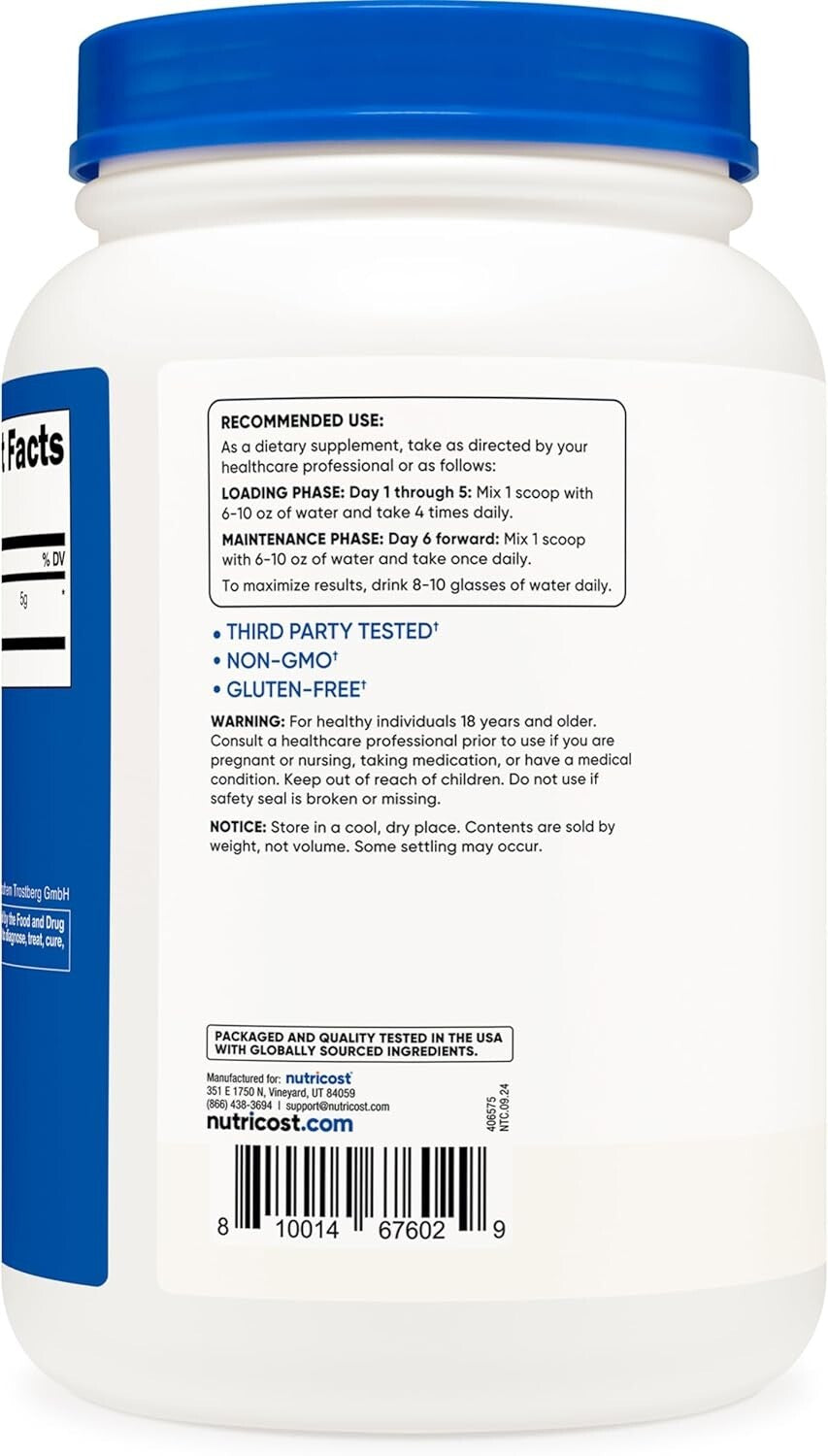 200 Servings of Unflavored Creapure Creatine Monohydrate Powder, 1KG Bottle