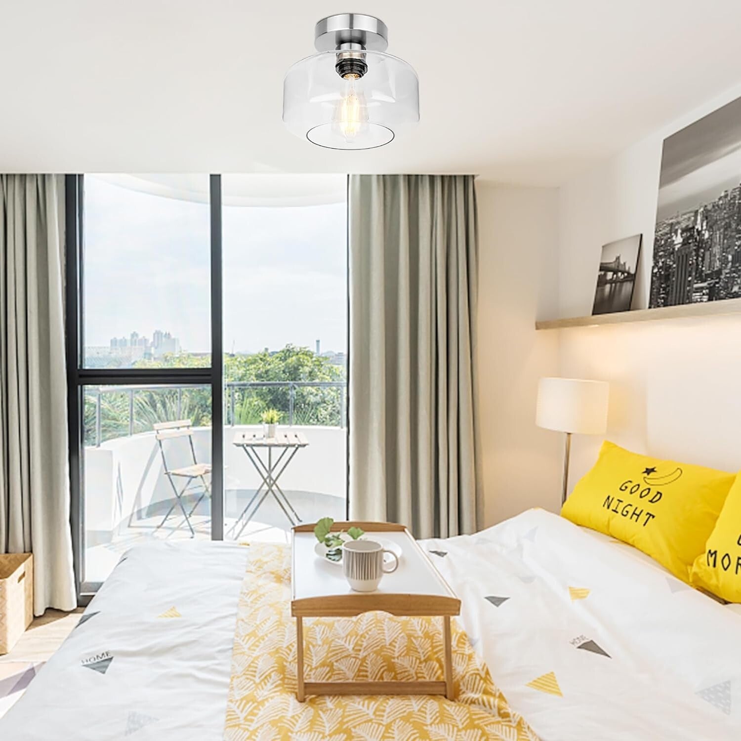 Semi Flush Mount Industrial Ceiling Light with Clear Glass and Brushed Nickel