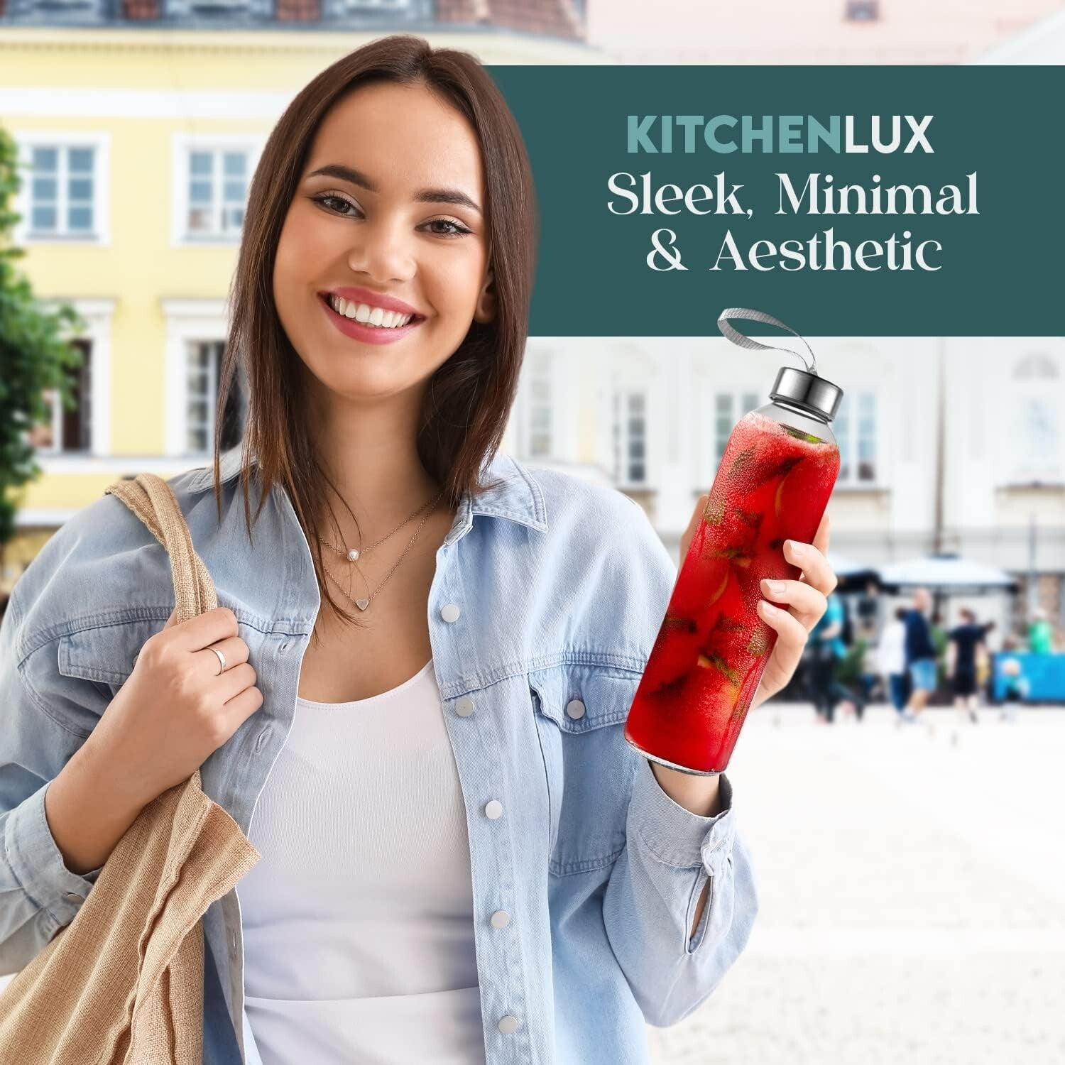 Elegant Wide-Mouth Glass Water Bottles Set of 12 - BPA-Free & Dishwasher Safe