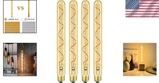 4-Pack Vintage Style LED Filament Bulbs, 11.8in, Warm White, Dimmable