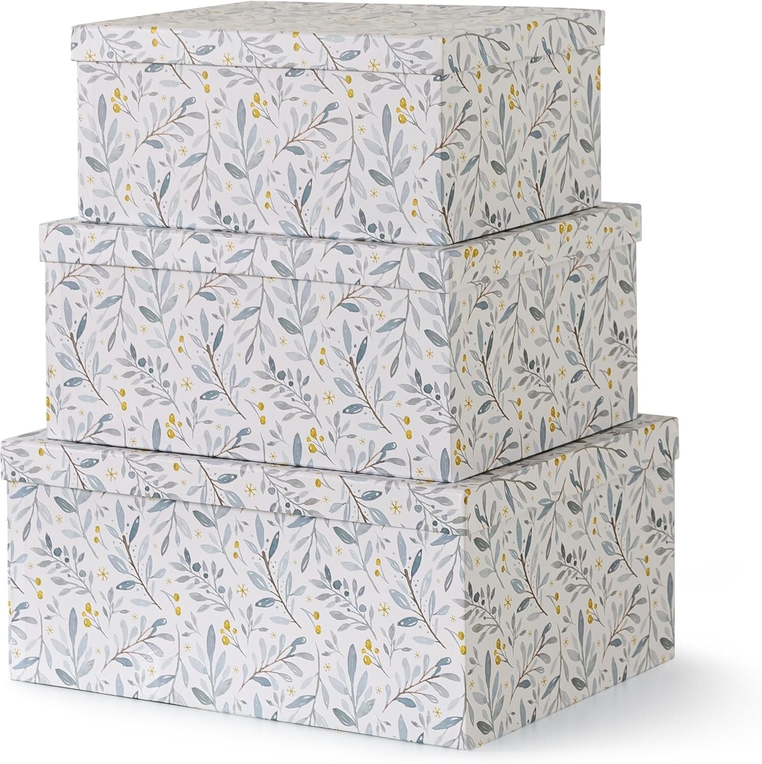 Elegant Winter Blossom Decorative Storage Box Set - 3 Nesting Keepsake Boxes