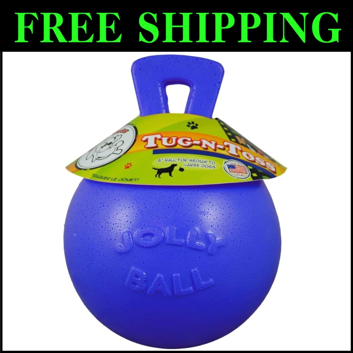 Jolly Ball Tug-N-Toss Dog Toy - 10-Inch Blue Fun for Large and Extra-Large Dogs