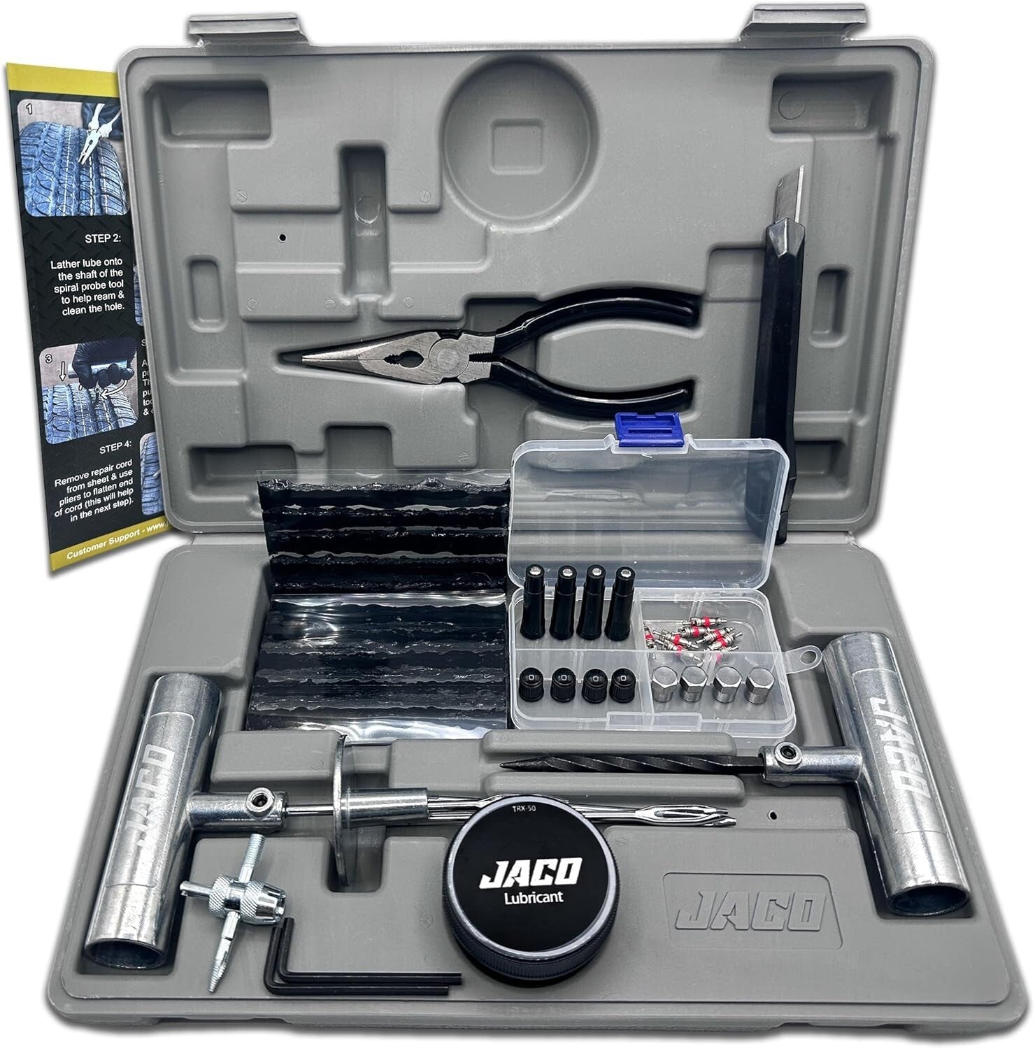 Emergency Tire Repair Kit with Heavy Duty Case & Tools - JACO Lifetime Warranty