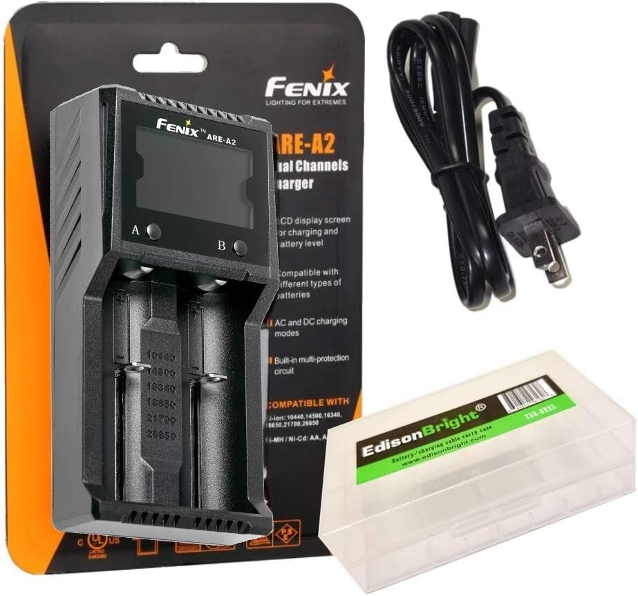 Versatile Fenix ARE-A2 Battery Charger for 21700/18650 with LCD Display and Case