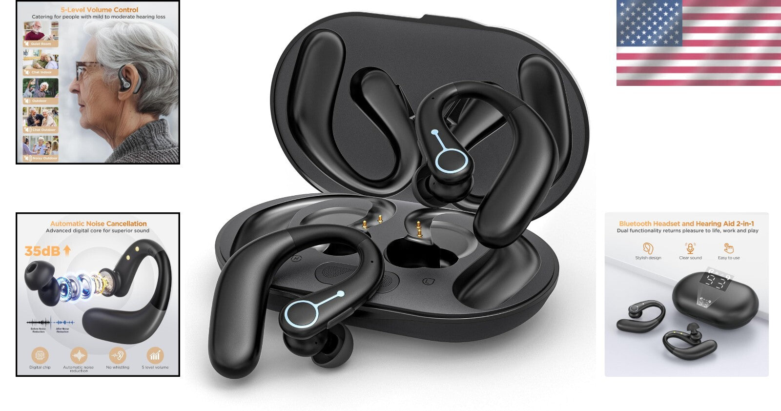 Fashionable In-Ear Hearing Aids with 5 Volume Levels & Bluetooth Connectivity