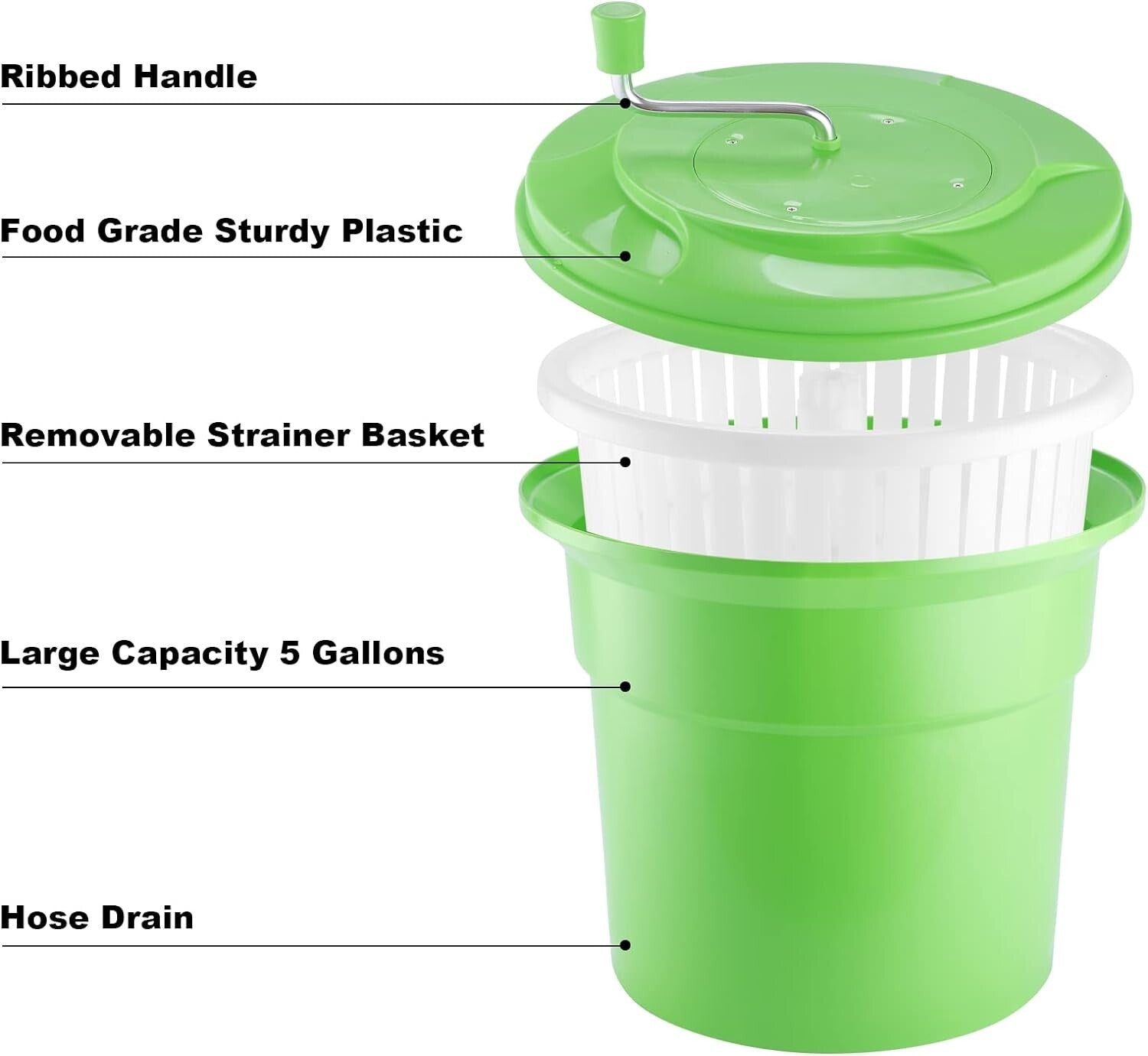 FDA Compliant 5-Gallon Salad Spinner - Quickly Dry Greens in Commercial Kitchens