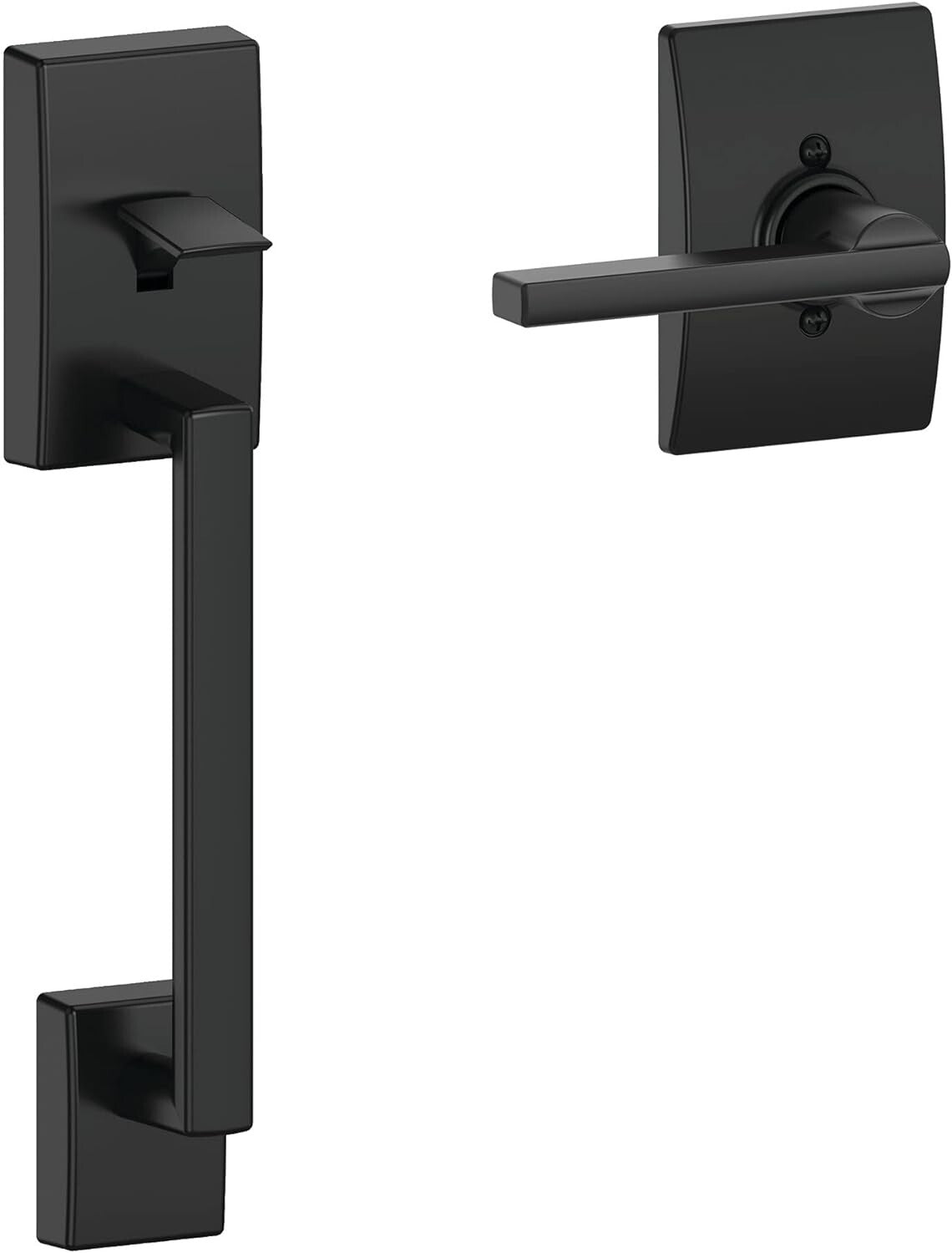 Elegant Century Matte Black Handleset with Latitude Lever for Secure Entryways