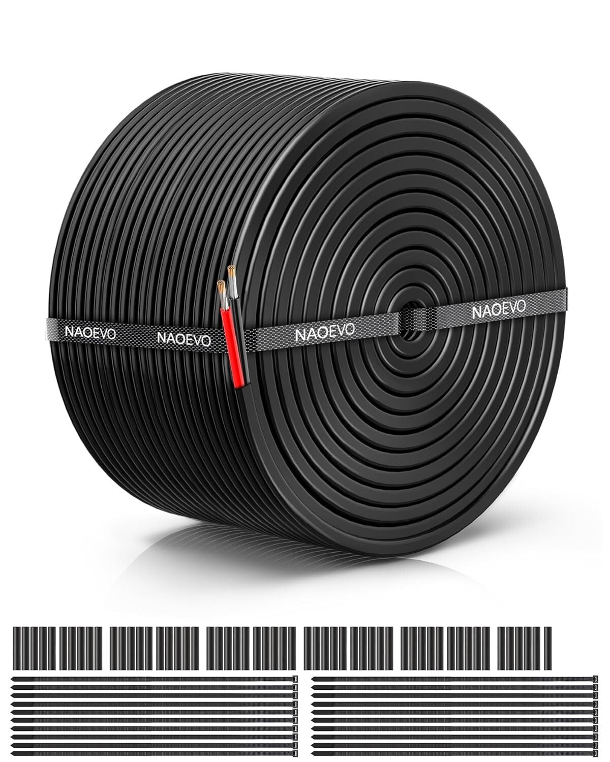 Durable 10 Gauge 2 Conductor Wire - Heat-shrink Tubes & Ties Included, 100FT