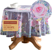Load image into Gallery viewer, Versatile 69" Round Cotton Tablecloth - Sweet Rose Lavender for Dining &amp; Parties