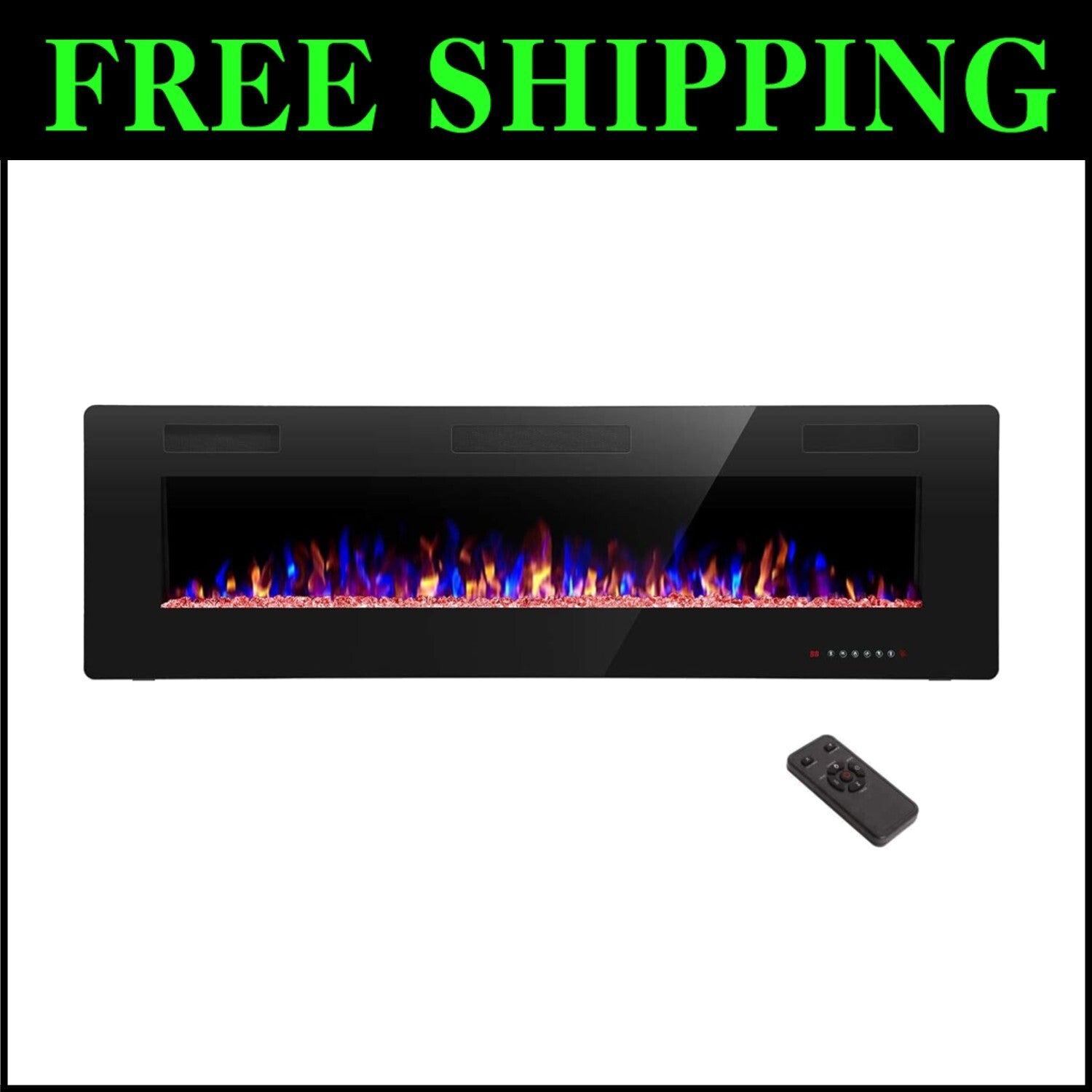 Energy Efficient 60" Electric Fireplace - Wall Mount with Adjustable Brightness