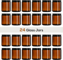 Load image into Gallery viewer, 24-Pack Amber Glass Jars with Airtight Black Lids - Perfect for Candle Making