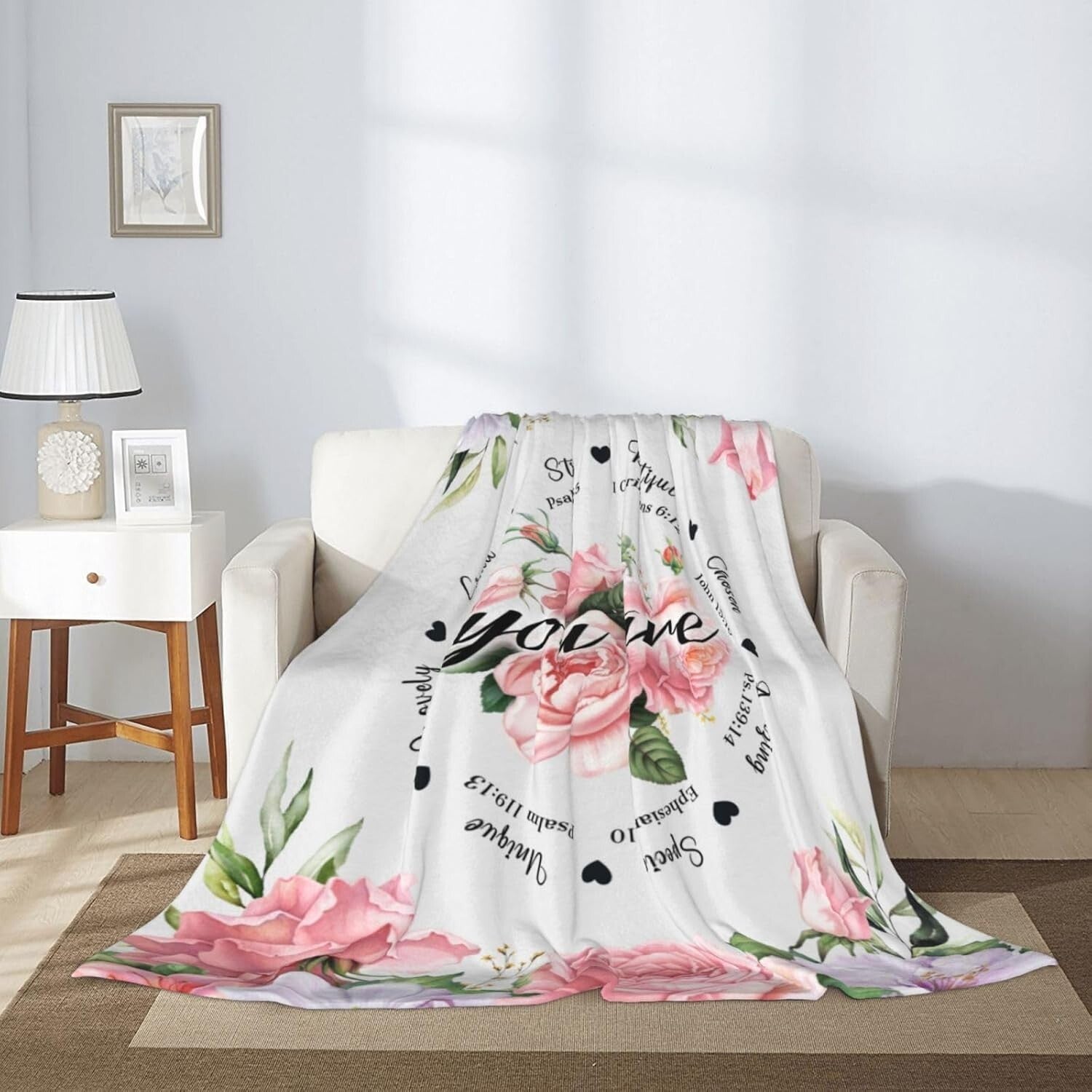 Inspirational Floral Throw Blanket 80"x60" - Perfect Christian Gift for Women
