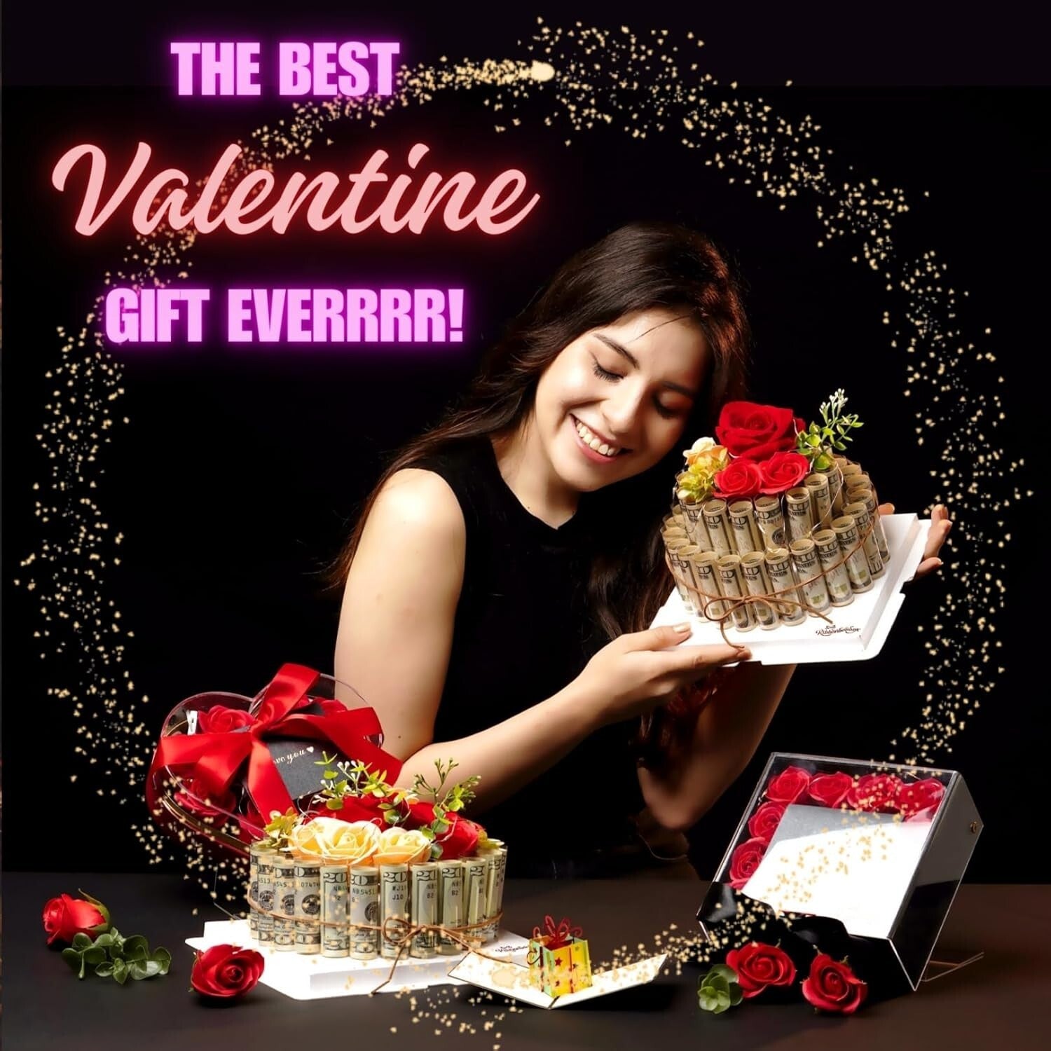 Durable Money Pull-out Surprise Box with Red Roses - Perfect for Any Occasion