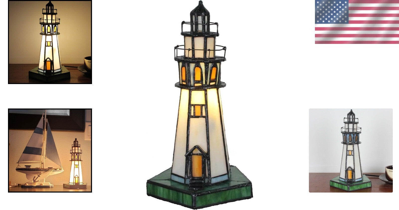 Artistic 10-Inch Lighthouse Tiffany Style Stained Glass Table Lamp - Night Light