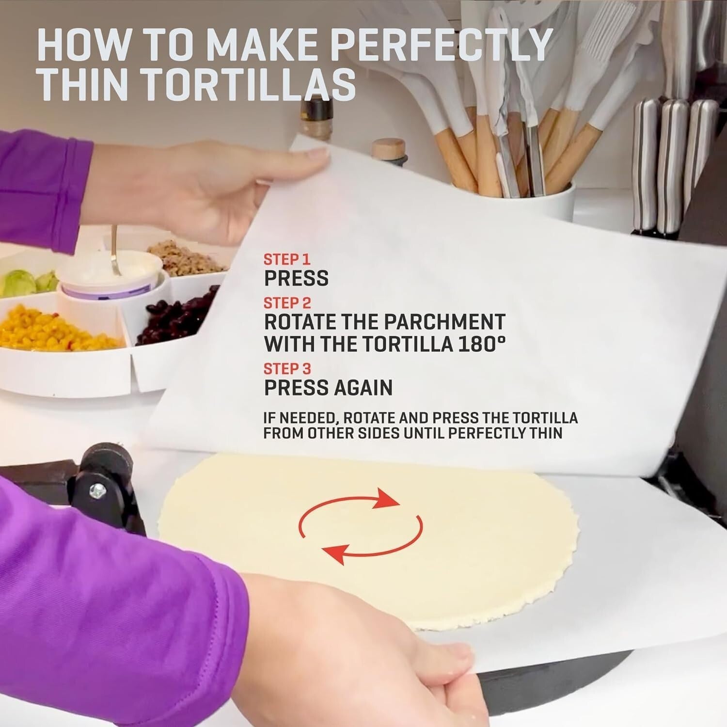 Heavy-Duty 10-Inch Tortilla Maker with Bonus Parchment Paper & Recipe E-Book