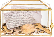 Load image into Gallery viewer, Handmade Vintage Gold and Glass Wedding Card Box with Heart Lock - 12.6" x 5.9"