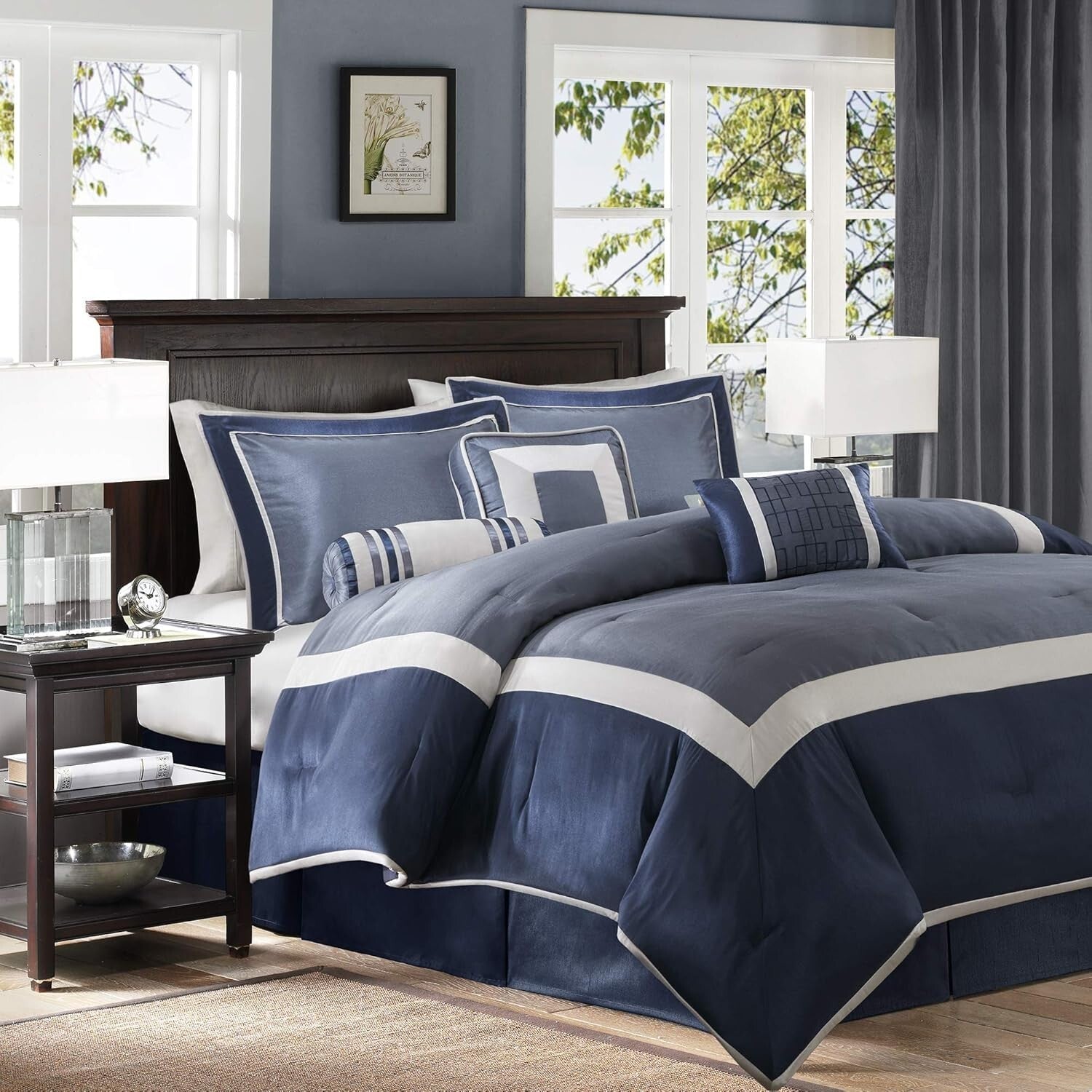 Elegant Navy King Bedding Set - 7-Piece Luxury Down Alternative Collection