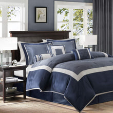 Load image into Gallery viewer, Elegant Navy King Bedding Set - 7-Piece Luxury Down Alternative Collection