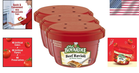 Delicious Beef Ravioli in Pasta Sauce - 7.5 oz Microwave Bowls, 12 Count Pack