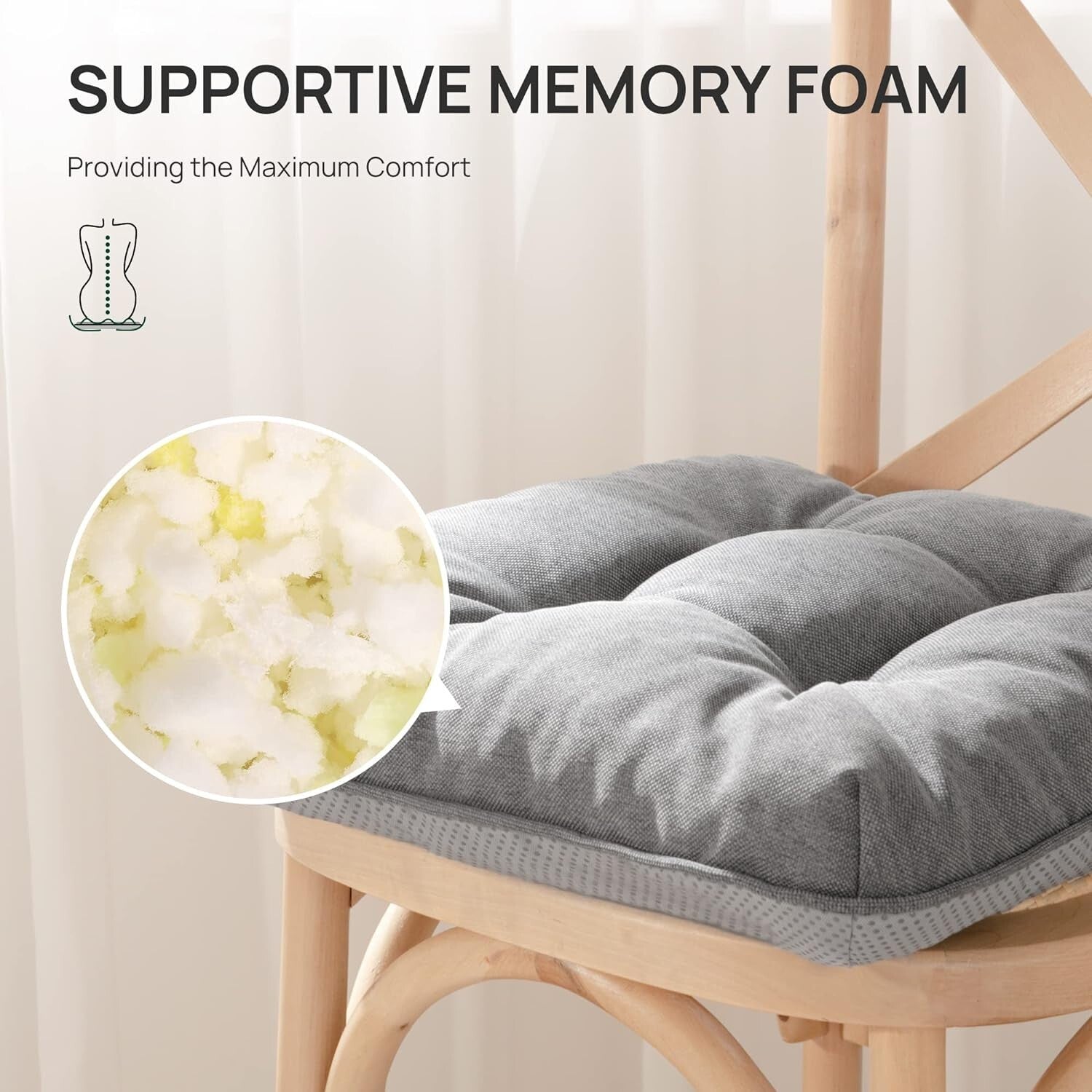 15.5" Square Memory Foam Seat Cushions - Indoor/Outdoor Plush Pads - 4 Pack