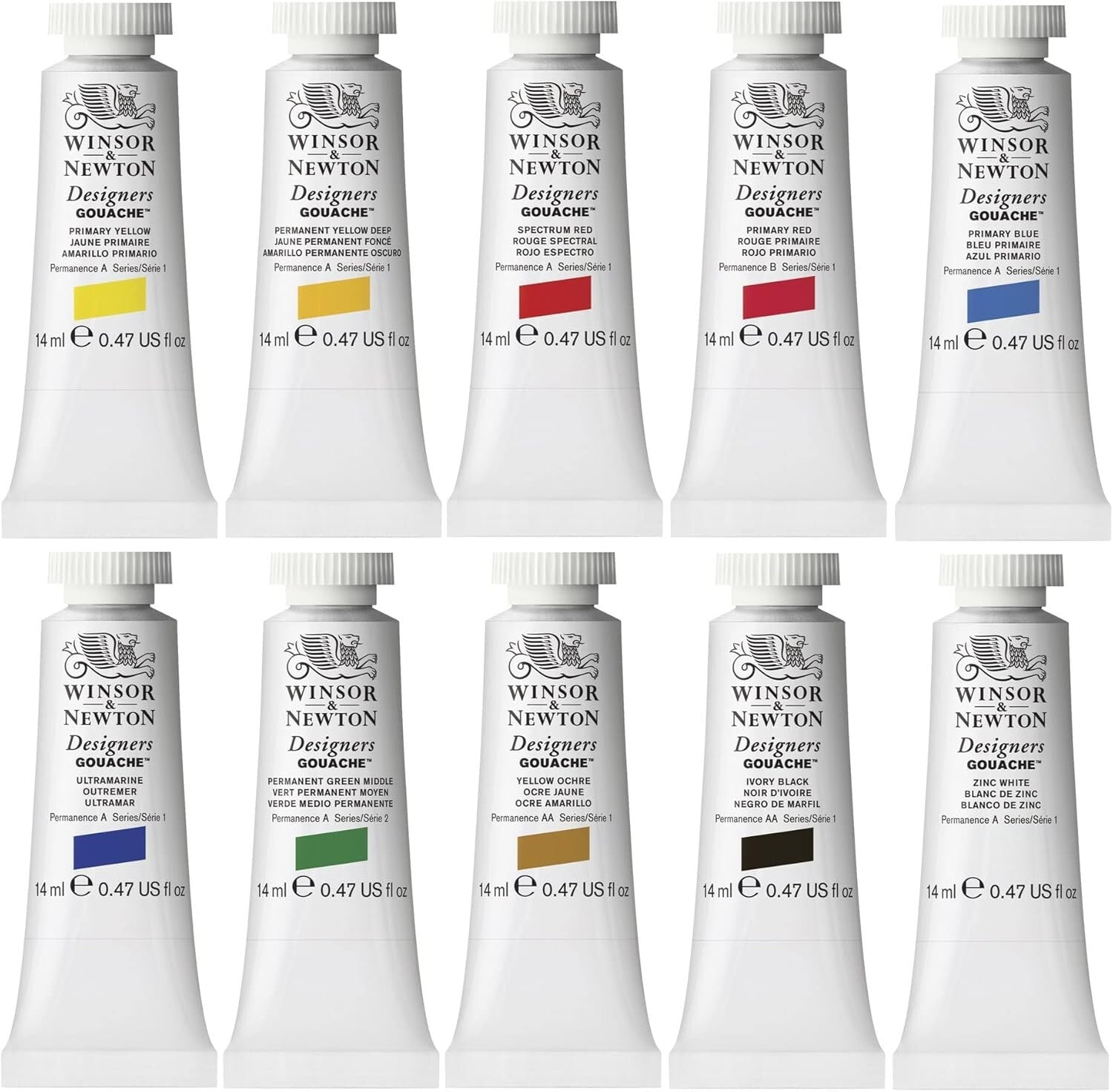 10-Tube Designer Gouache Set - Vibrant Matte Finish Watercolors for Artists