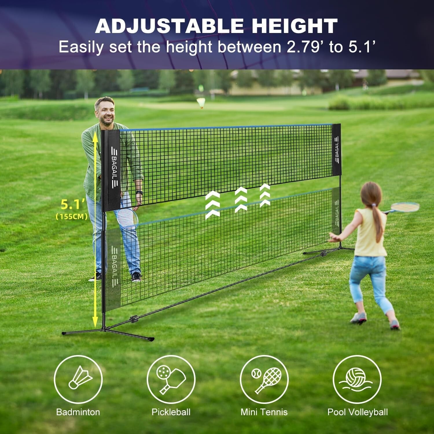 Durable Portable Sports Net - Height Adjustable and Quick to Setup for Fun Games