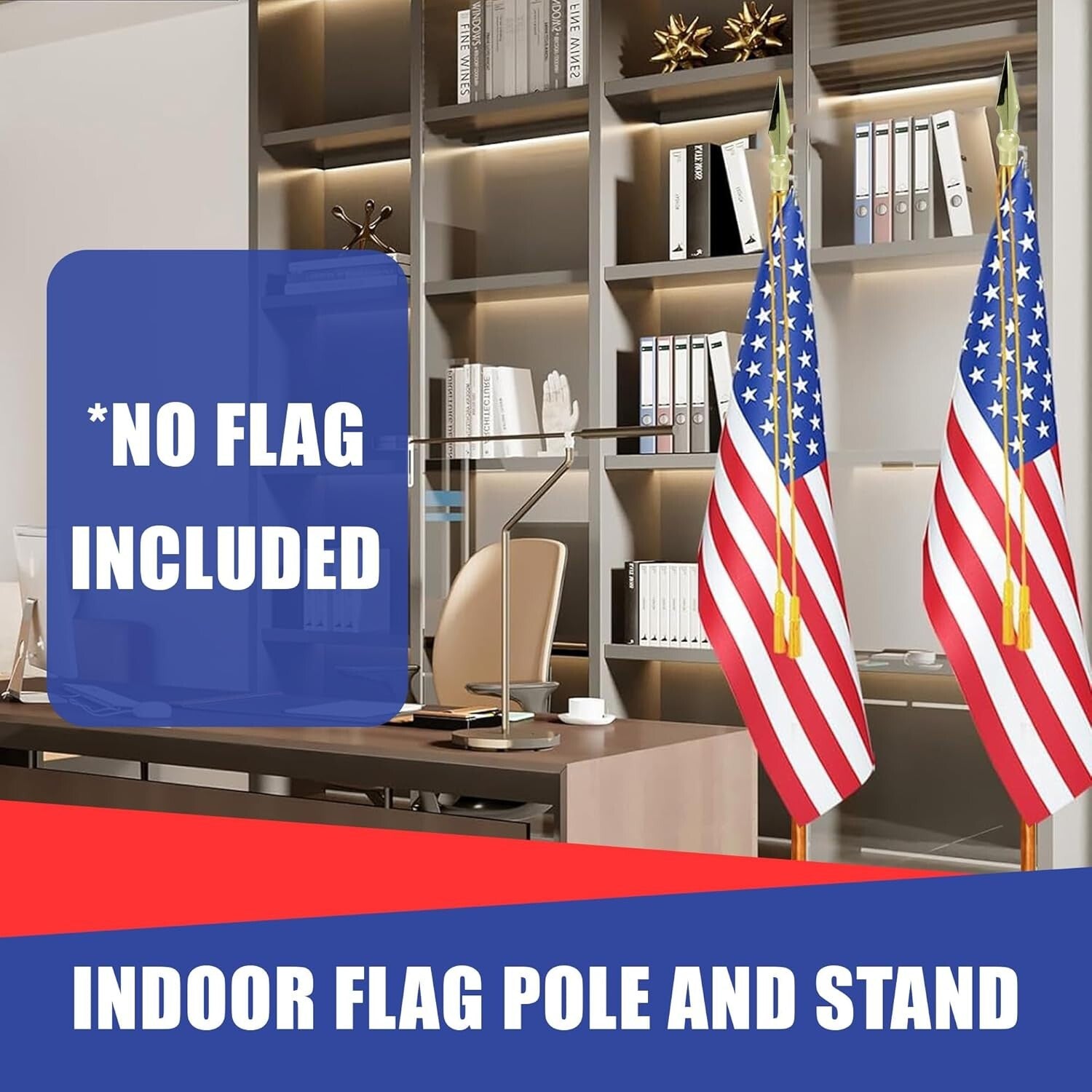 Elegant 8ft Indoor Flagpole Kit with Gold Texture Base & Customizable Toppers