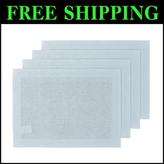 Chic Handmade Linen Placemats - 14x19 Inch Ice Water Color, Easy Care Set of 4