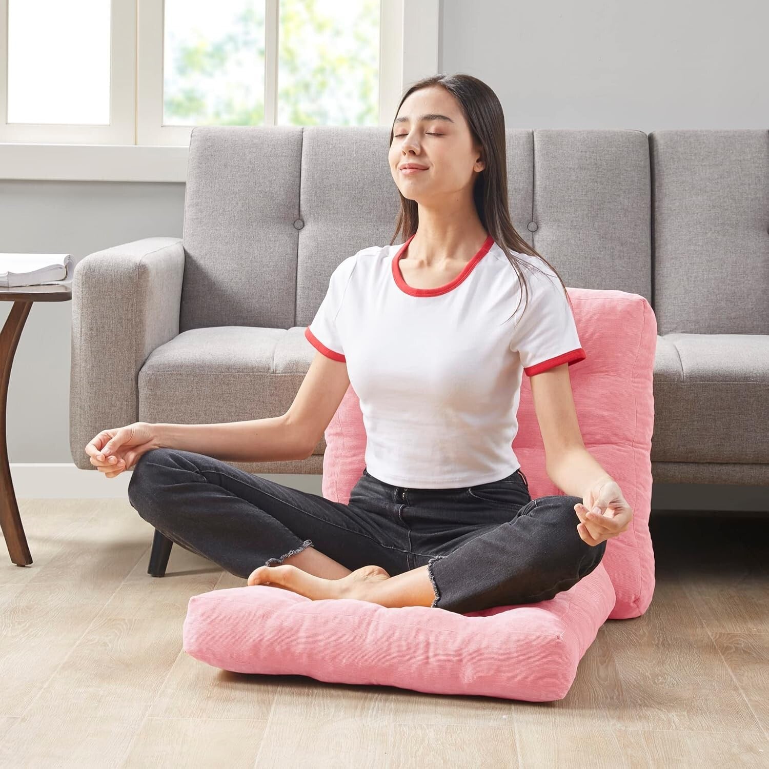 Set of 2 Stylish Pink Corduroy Floor Pillows – Ideal for Relaxation & Meditation