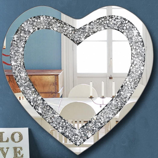Stunning 24" Frameless Heart-Shaped Mirror with Acrylic Diamonds - Home Decor
