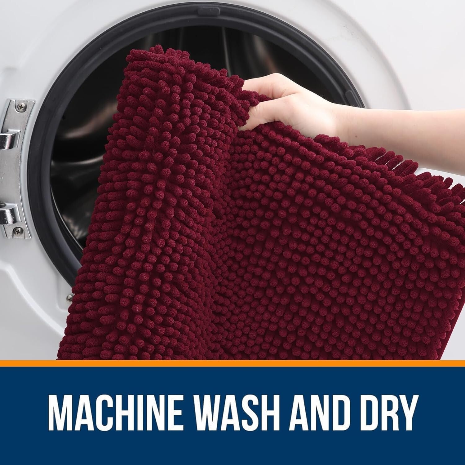 Burgundy Chenille Bath Mat 59x20 - Ultra Absorbent & Non-Slip Rubber Backing