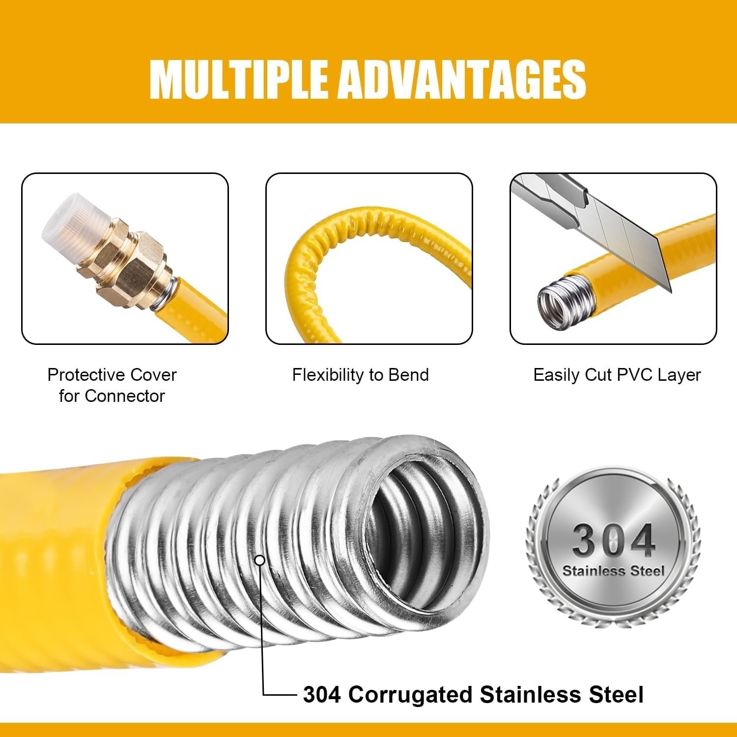 Durable 3/4 Inch CSST Gas Pipe Kit - UV-Resistant with Brass Adapter Fittings