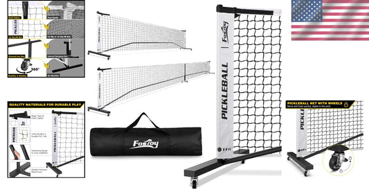 18-Ply Strong Portable Pickleball Net with Rollers - Perfect for Casual Matches