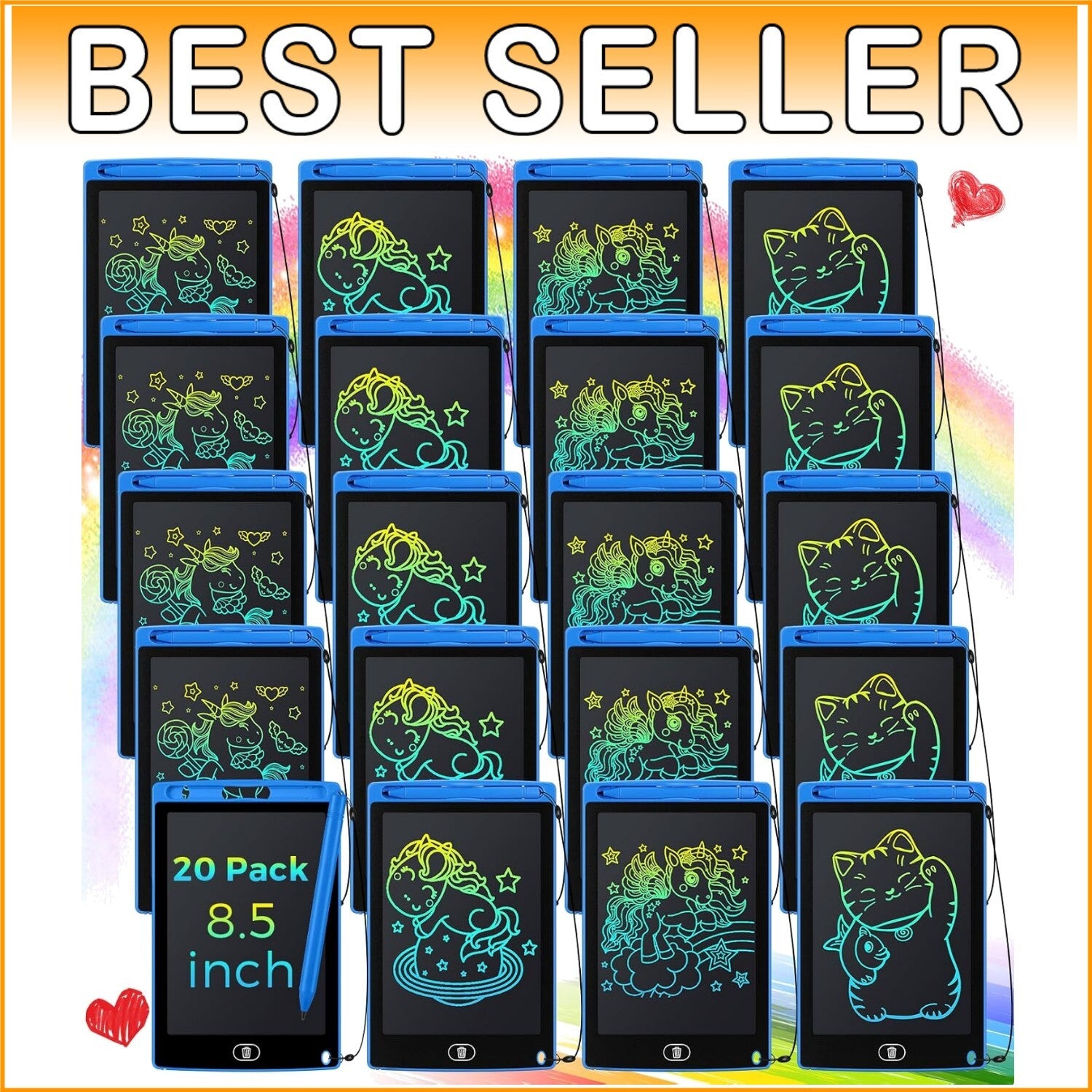 Educational 20 Pack LCD Writing Boards - 8.5-Inch Portable Doodle Pads for Kids